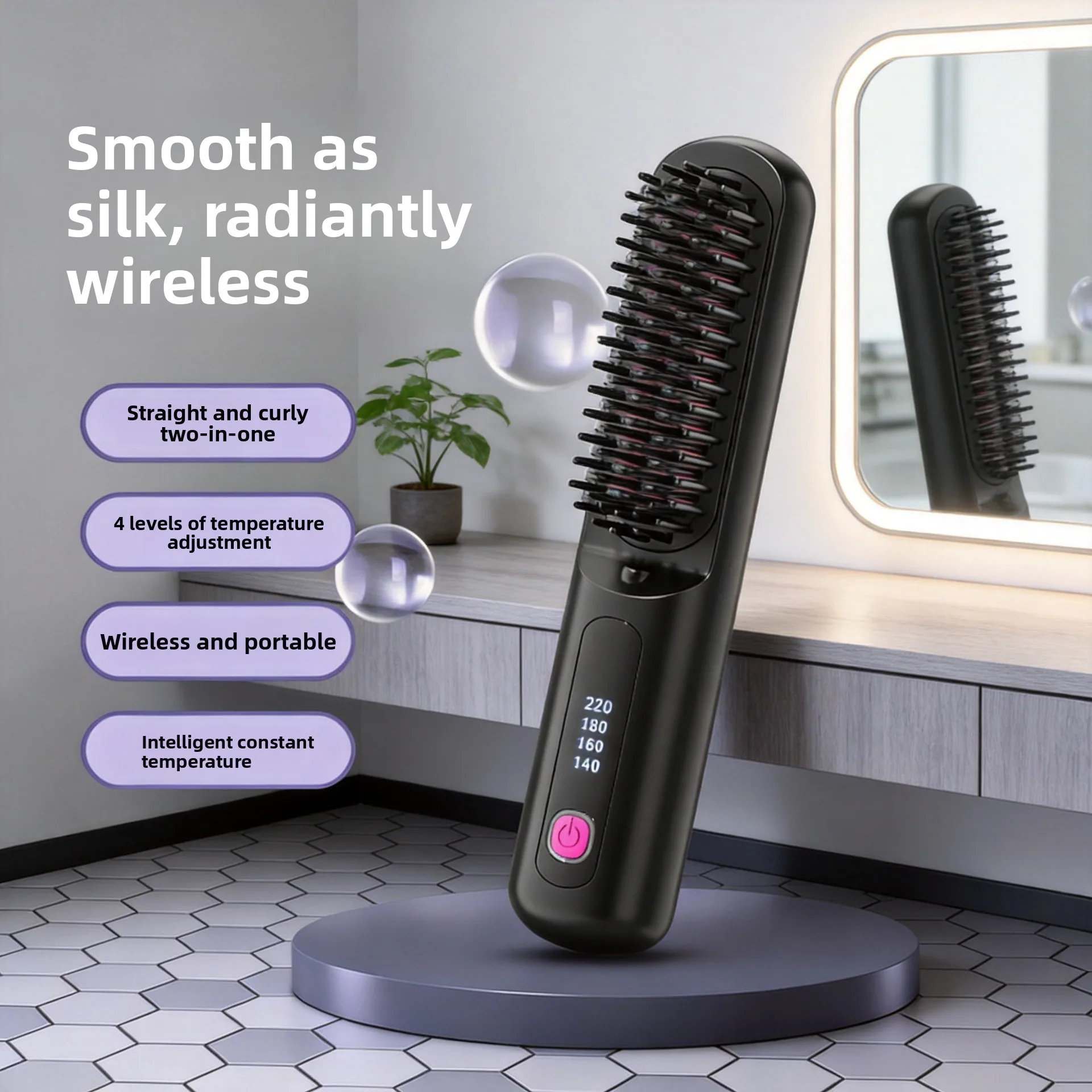 Wireless negative ion portable comb straight roll dual purpose rechargeable electric wireless