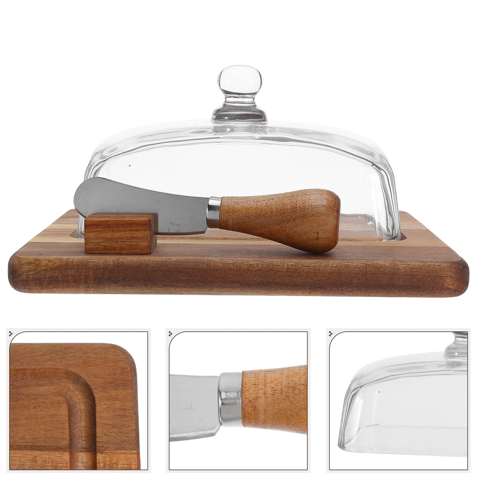 

Glass Wood Dish Airtight With Knife Dishwasher Safe Countertop Butter Holder - Kitchen