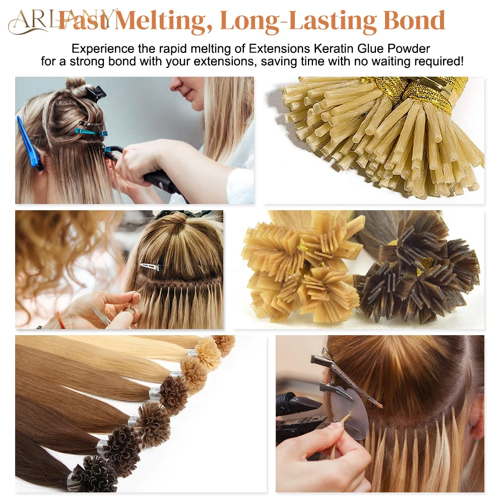 ARLANY Keratin-Klebepulver für vorgebundene Extensions, italienischer Keratin-Kleber, heißschmelzendes Keratin-Klebepulver für K/I/U/V-Spitze – Detail 5