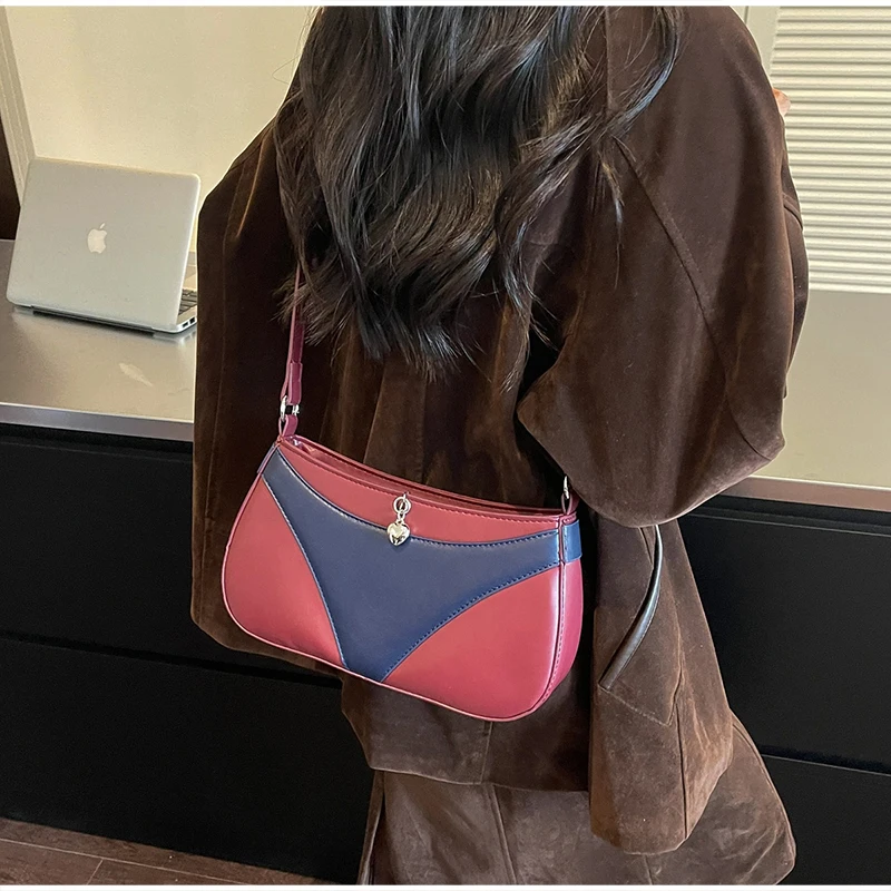 Umhängetasche, Handtasche in V-Form, kreative, modische Vintage-Handtasche für Damen, ideal für den täglichen Gebrauch und den Weg zur Arbeit, mit Farbblock-Design. – Detail 24