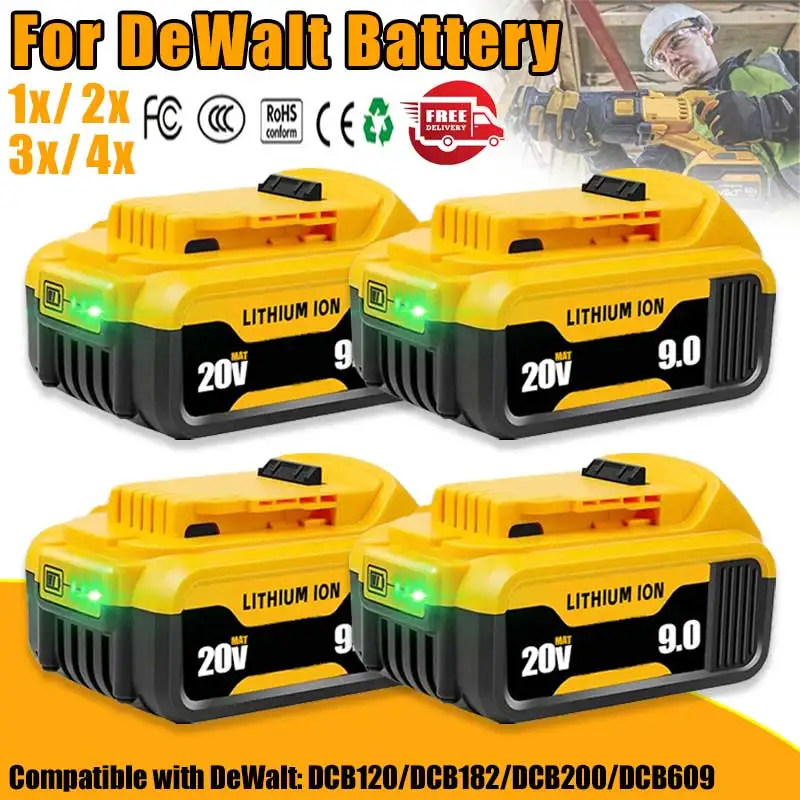 9000MAH For Dewalt DCB200 Replacement Battery Compatible For Dewalt 18V 20V Tools DCB120 DCB182 DCB200 DCB609 Battery