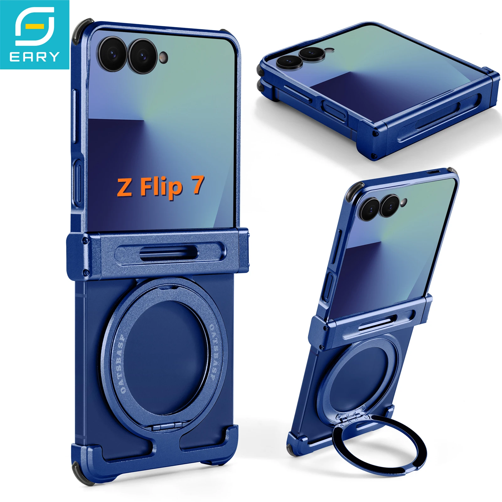 

Чехол Eary Frameless для Samsung Galaxy Z Flip 7 / 6 с подставкой 360° ° Вращающаяся магнитная подставка, тонкий металлический чехол для телефона из алюминия