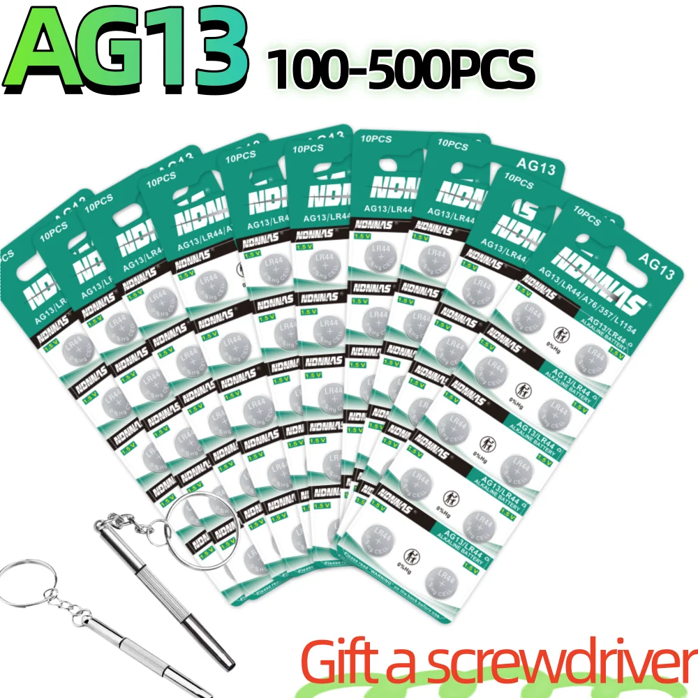 100-500PCS LR44 Battery AG13 357 303 SR44 L1154F A76 Button Coin Cell Batteries For Watches Blood Glucose Meter Toys Music Books