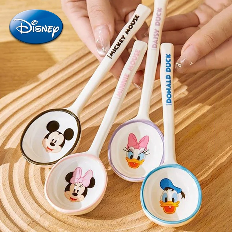 

Disney Mickey Minnie Mouse Ceramic Spoon Cartoon Anime Donald Daisy Duck Kawaii Long Handle Soup Spoon Cake Fruit Salad Coffe