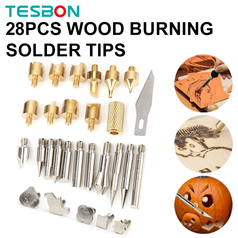 

28Pcs Soldering Iron Tips Kit Wood Burning Pen Tips Soldering Iron Replacement Tips Pyrography Craft Tool, Solder Soldering Iron