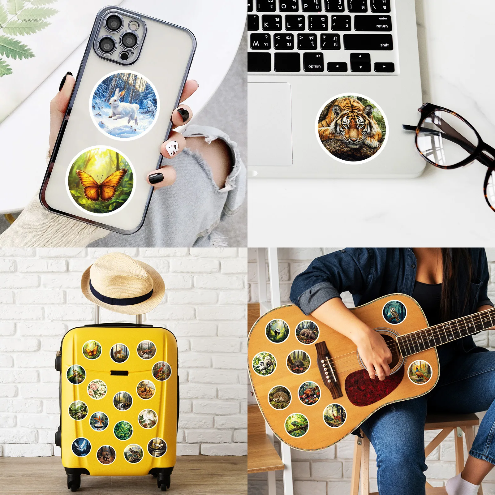 50Pcs 귀여운 숲 동물 스티커 DIY 장식 방수 스케이트 보드 노트북 수하물 노트북 전화 냉장고 데칼