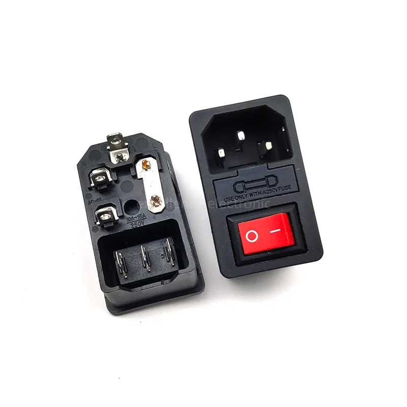 1set 10A 250VAC 3 Pin iec320 C14 inlet connector plug power socket with lamp rocker switch 10A fuse holder male connector kit