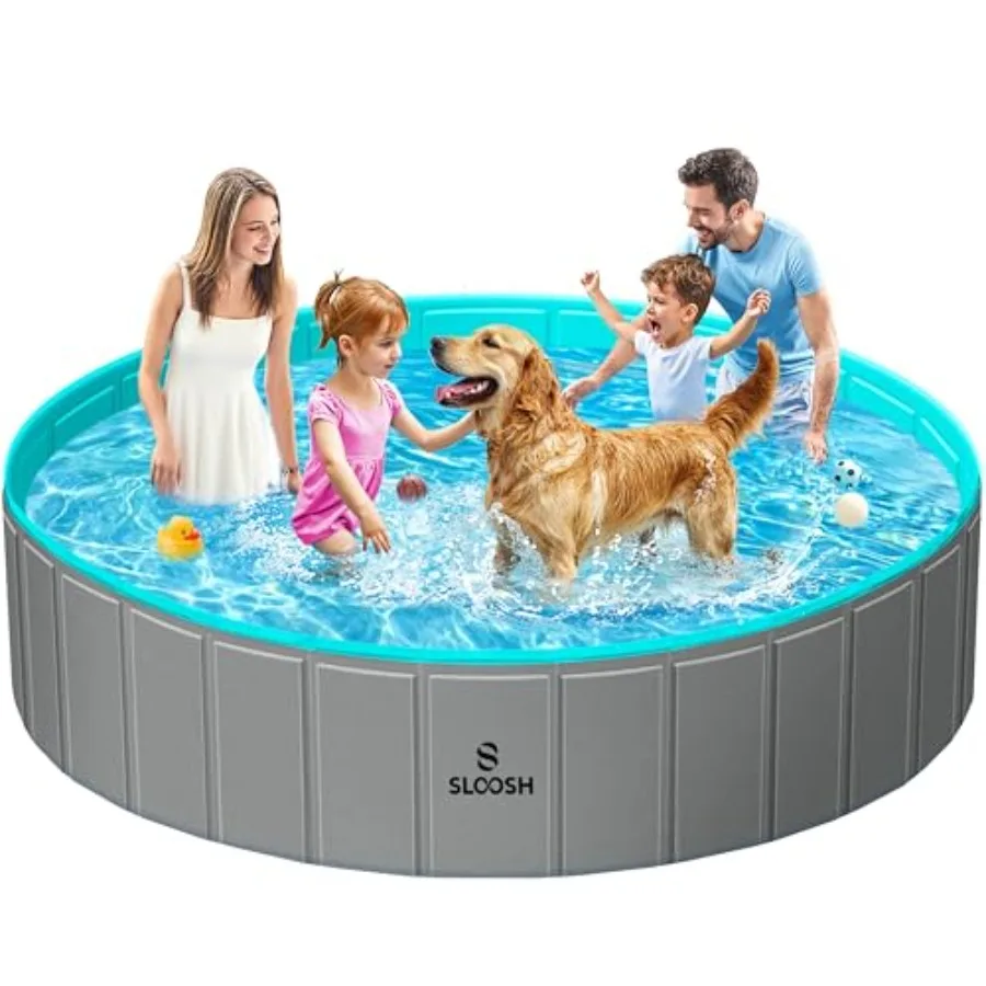 

Foldable Dog Kiddie Pool for Indoor Outdoor Backyard Use Hard Plastic Gray Anti-Slip Collapsible 71 x 12