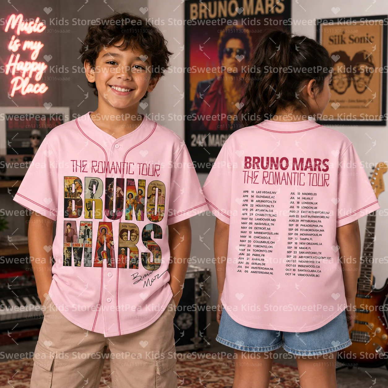 Rapper Bruno Mars The Romantic 2026 Tour Design Pattern Printed Summer T-shirt O-neck Short Sleeve Pullover Loose Kids T-shirts