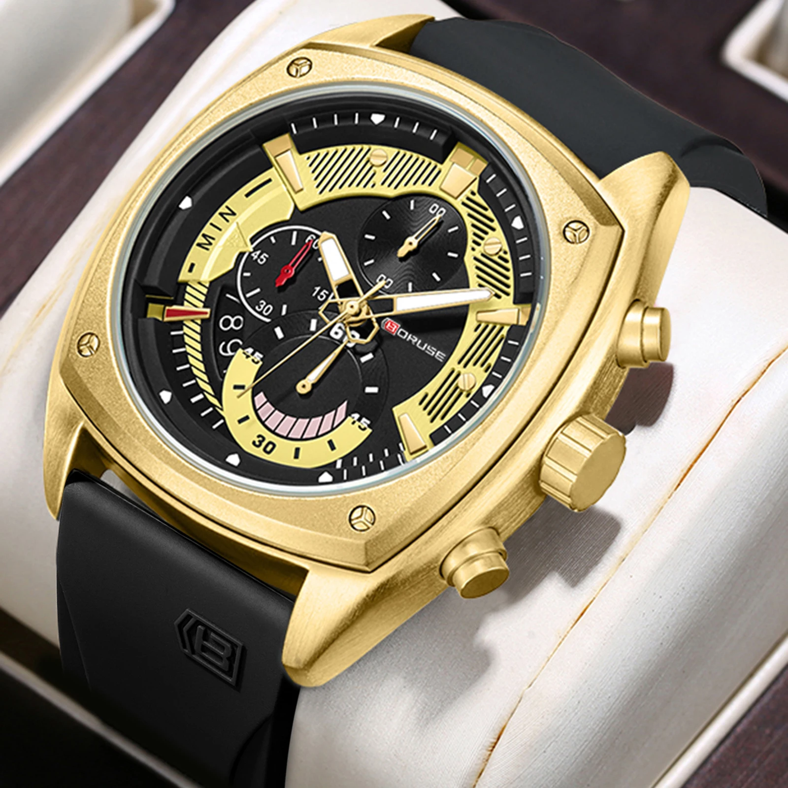 

2 шт./компл. BORUSE, черные и золотые повседневные модные мужские часы, ожерелье, комплект, силиконовый ремешок для часов с датой, идеальный подарок для мужчин