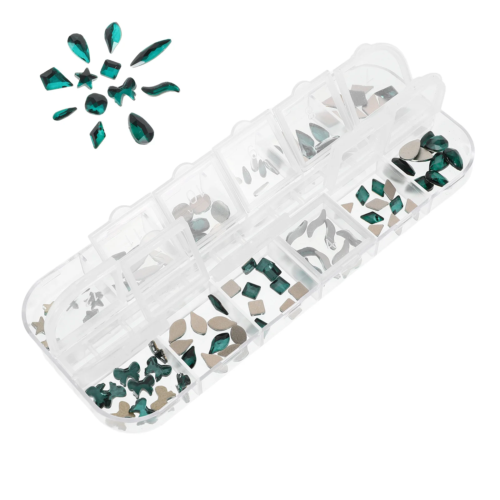 

120Pcs Nail Art Rhinestones Kit Green Flatback Grid Shapes DIY Nail Bling Decoration Glitter Sequins Fake Gems for Nails