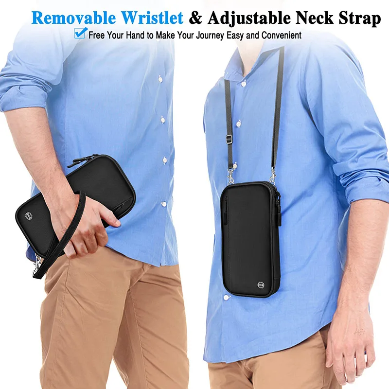 

Сумка для RFID-карт, многофункциональная смена, хранилище для авиационных билетов, портативный, вместительный дорожный кошелек для паспорта на шее.