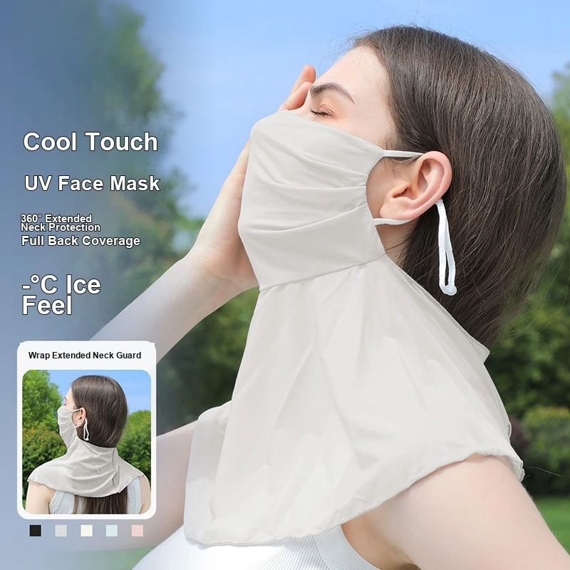 Ice Silk Sun Protection Face Mask Neck Cover Ear Hanging UV Protection Thin Style for Summer Outdoor Cycling Sports