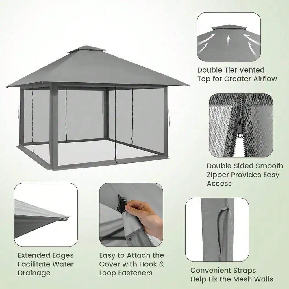 Patio 13' x13' Canopy Tent UV50+ Adjust Sun Protection w/ Sidewall Grey