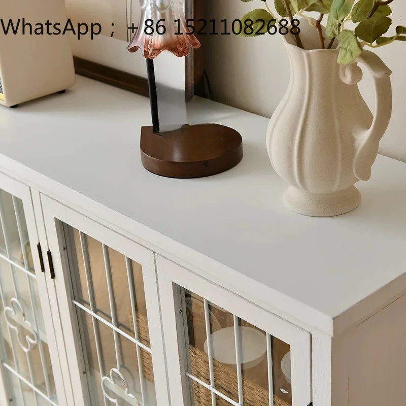 SCY white retro guest restaurant entrance dining side cabinet storage glass display decorative cabinet view 3