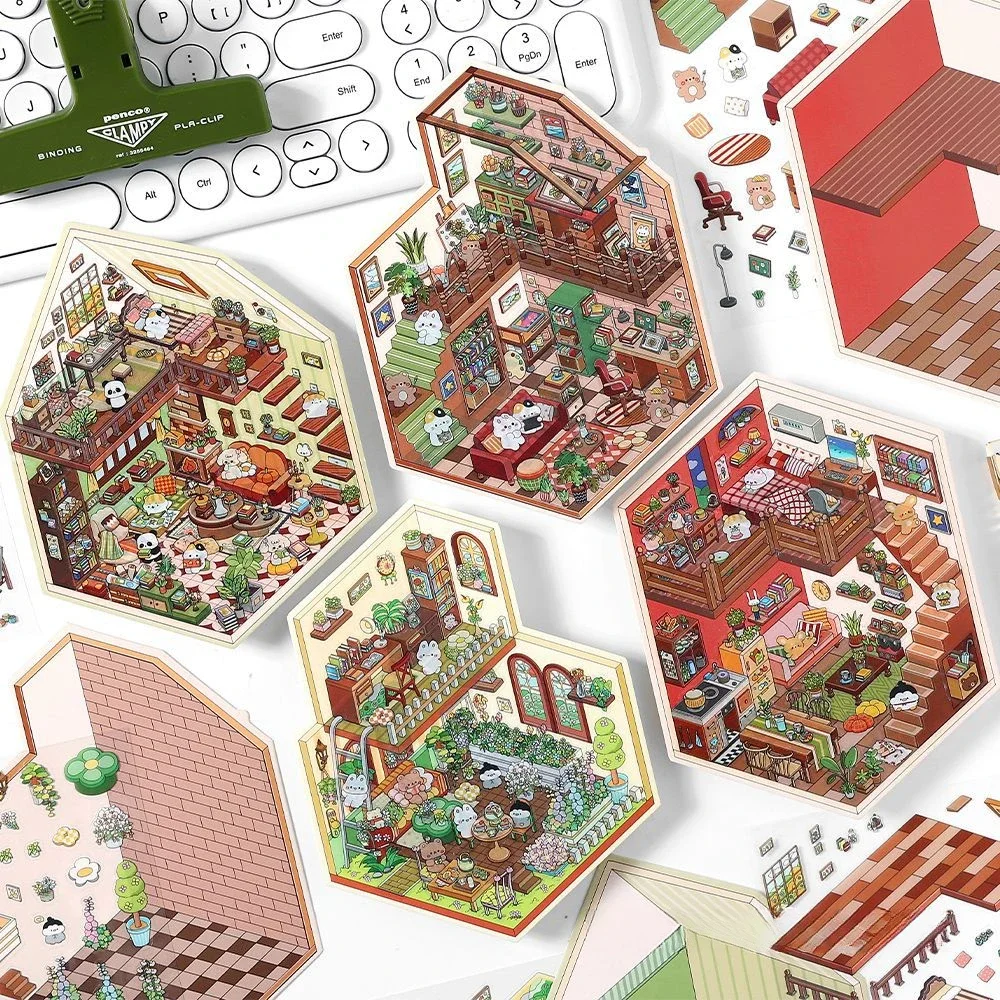 

4 упаковки/пакет My Little Cabins мультфильм 3D пейзажная наклейка с фоновой картой DIY праздничный подарок альбом для вырезок милые коллажи