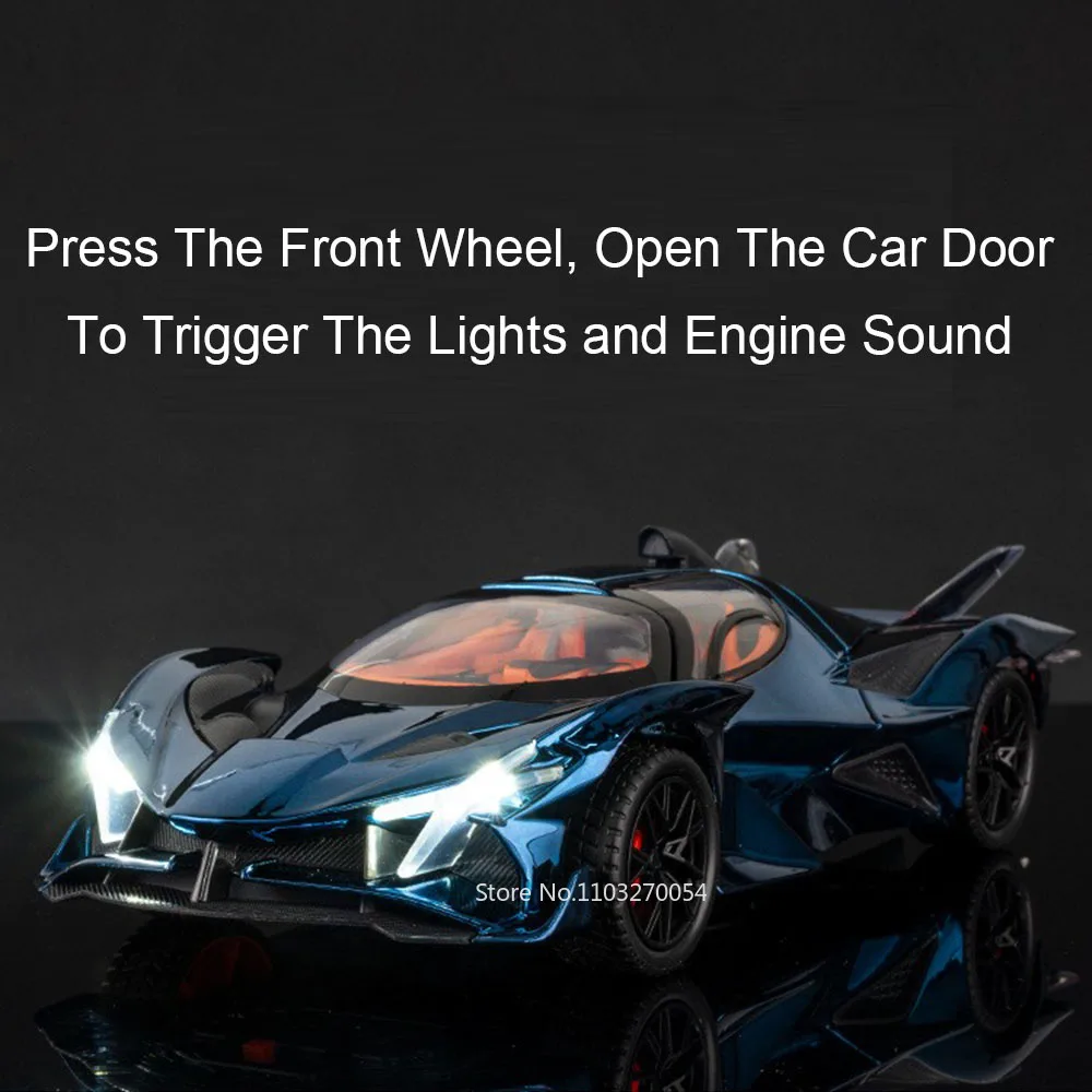 1:24 Apollo EVO IE Modello di auto sportiva in lega Diecast Toy Suono Luce Tirare indietro Porte aperte Veicolo in miniatura Regalo di compleanno per bambini