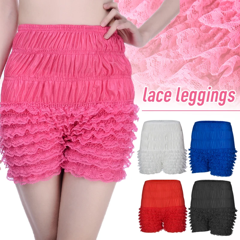 Womens Vintage Lace Ruffle Bloomers Pettipants Lolita Cosplay Shorts Underwear Frilly Knickers Layered Clubwear Dance Shorts