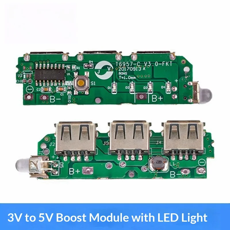 3USB output mobile power supply circuit board DIY power bank circuit 3v liter 5v boost module/with LED light