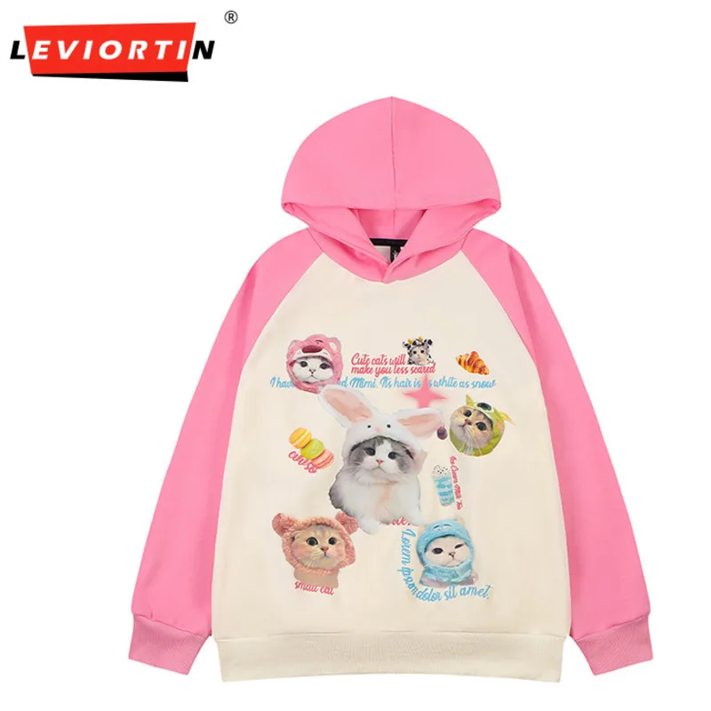 2024 American street cat print hoodie for men and women in autumn China-Chic High Street Couple loose long sleeve top