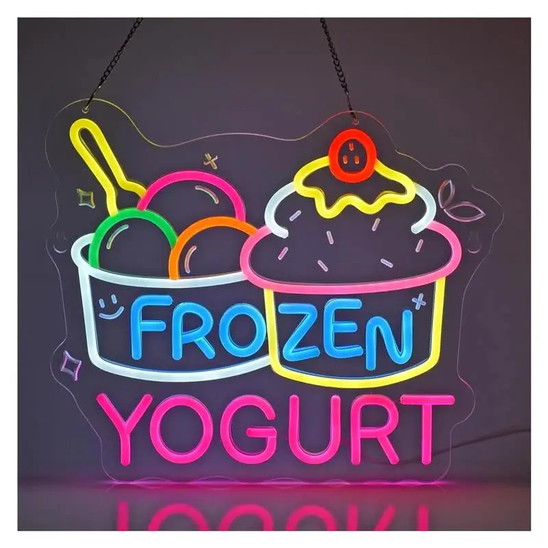 Frozen Yogurt Neon Sign LED Light Dimmable For Grocery Store Supermarket Farmers Markets Ice Cream Shop Hanging Decor