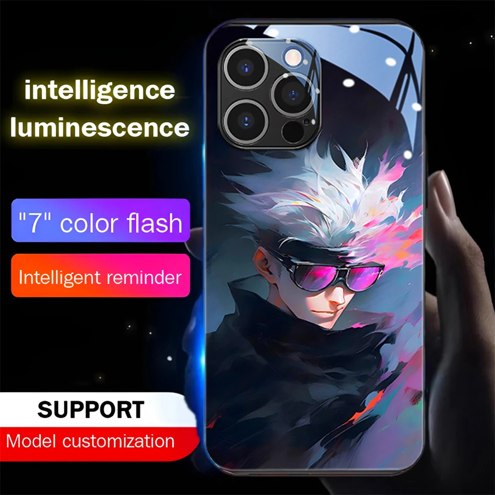 

Hot Anime Role Voice Sensing LED Light Up Glowing Luminous Phone Case For iPhone 15 14 13 12 11 Pro Max XR XS Plus 6 7 8 SE2020