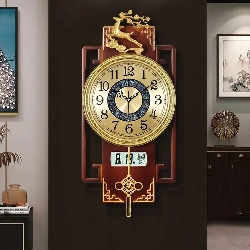 New Chinese-style light luxury wall clock living room home fashion 2023 new wall-free decorative atmospheric clock watch