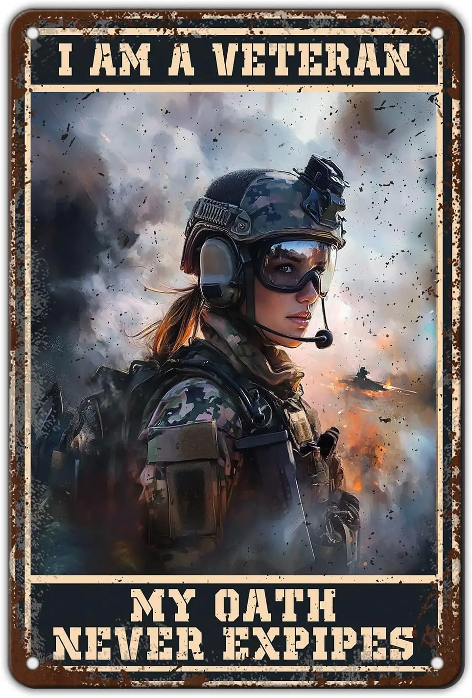 Veteran Metal Sign I Am A Veteran My Oath Never Expires Aluminium Sign 12x8 Inch U.S Army Metal Tin Poster Home Kitchen Gar sign