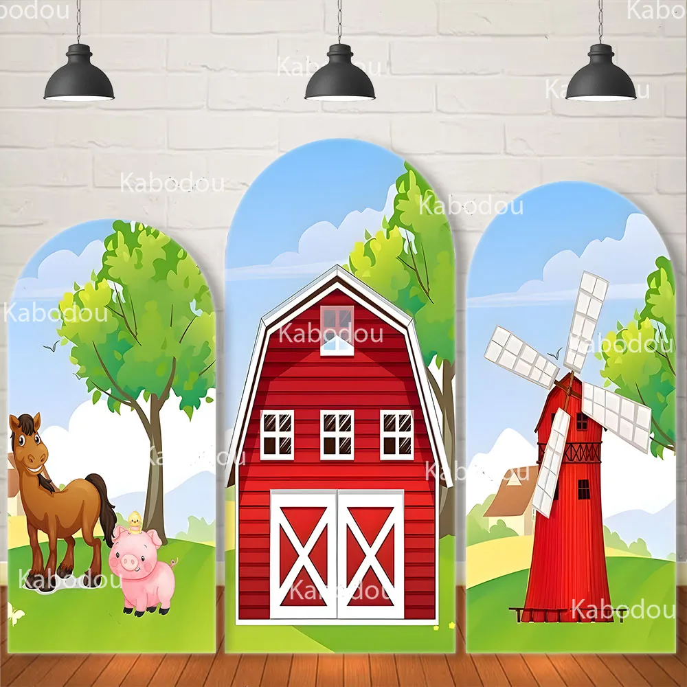 

Farm Animal House Arch Backdrop Cover Boy Birthday Party Decoration Baby Shower Door Photography Background Studio Prop
