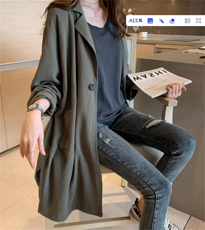 Windbreaker Coat for Women in Spring Autumn 2024New fat mm Thin Suit High-end Feeling Small Stature Medium Length Winter Clothes