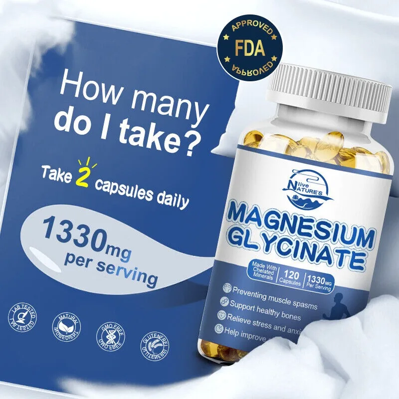 Organiczne kapsułki magnezowe o wysokiej wytrzymałości 1330 mg łagodzenie stresu i lęk 120/240/480 szt.