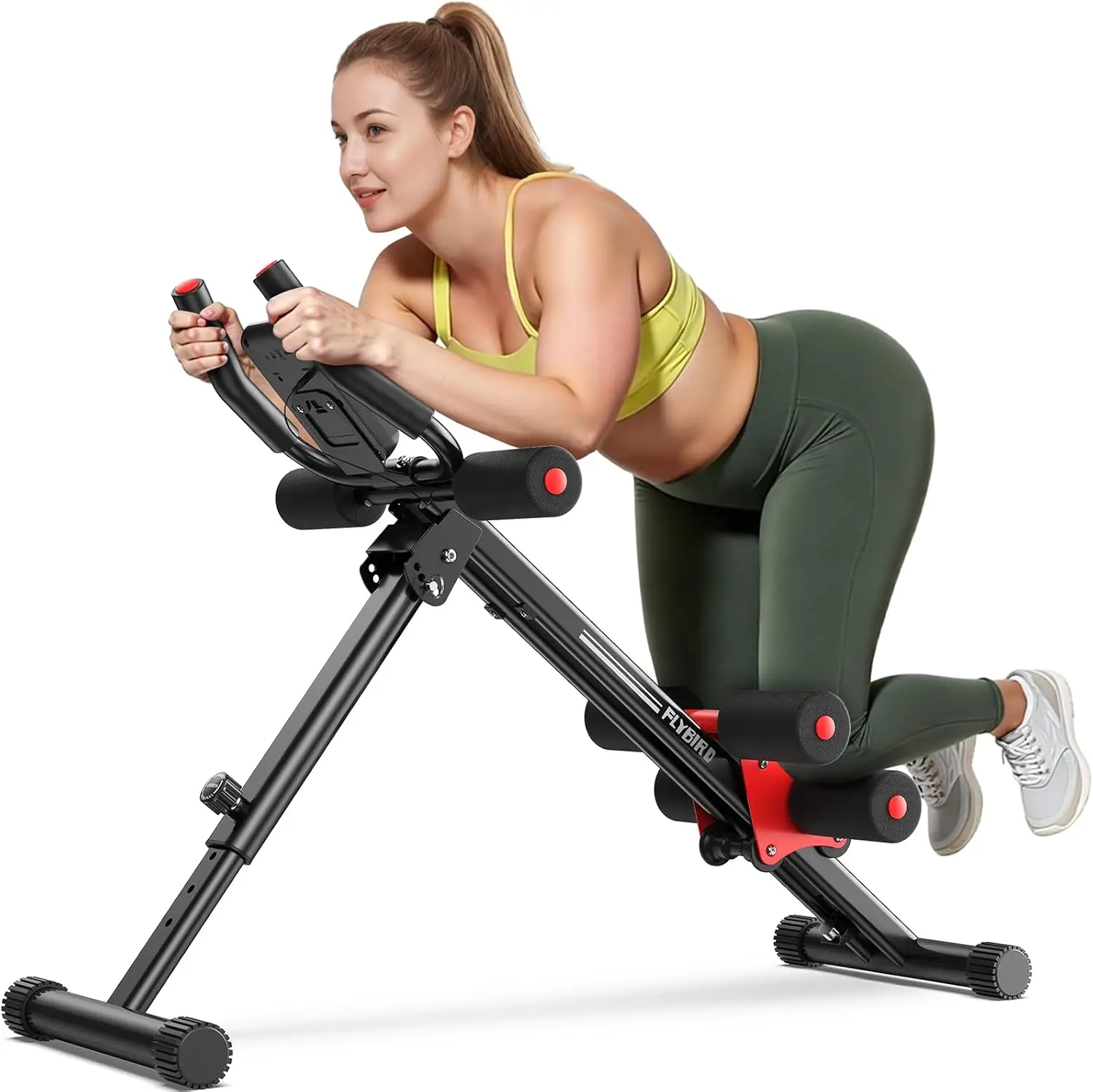 

Adjustable Ab Machine for Full Body Workout at Home, Foldable Waist Trainer for Beginners in Red