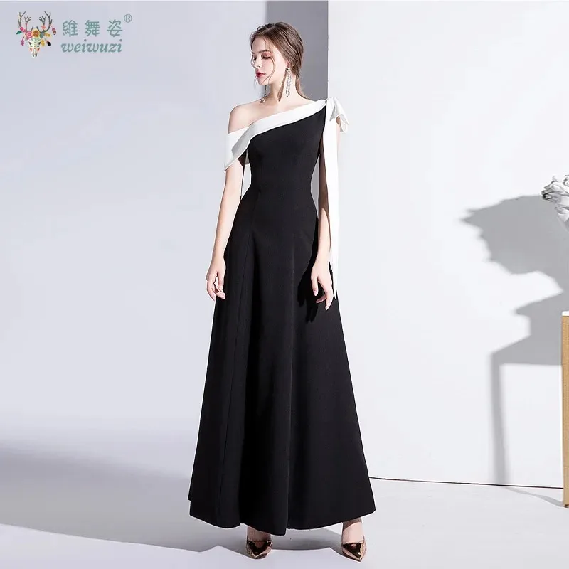

Modern One Shoulder Bow Slimming Waist Cinching Evening Dress with Satin Simple A-line Evening Dresses Host Performance Costume