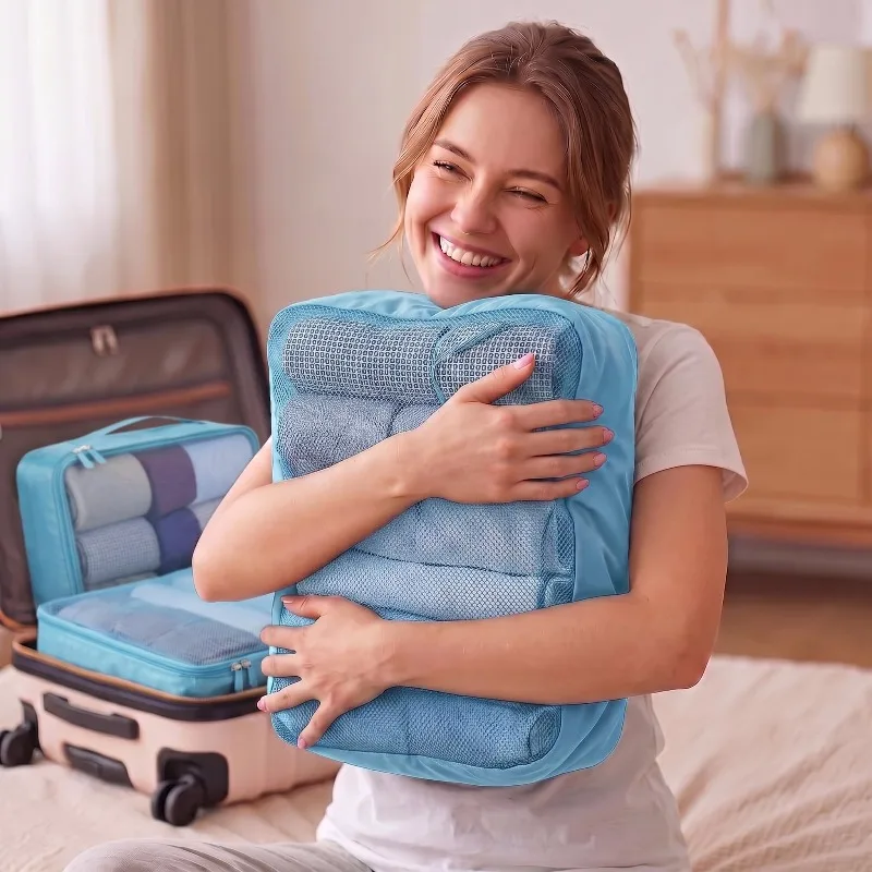 2/4/6Pcs Foldable Packing Cubes Luggage Packing Organizers for Travel Lightweight,See Through Breathable Mesh Design 40*30*12CM