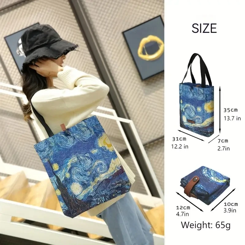 Polyester Taffeta Folding Eco-friendly Bag Van Gogh Series Oil Painting Printing Carrying Case Mini Supermarket Shopping Bag