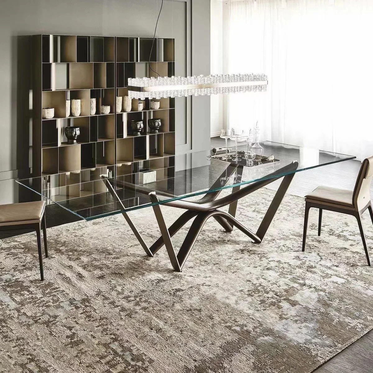 Designer Dining Table Minimalist Rectangular High-end Restaurant Luxury Tempered Glass Tabletop