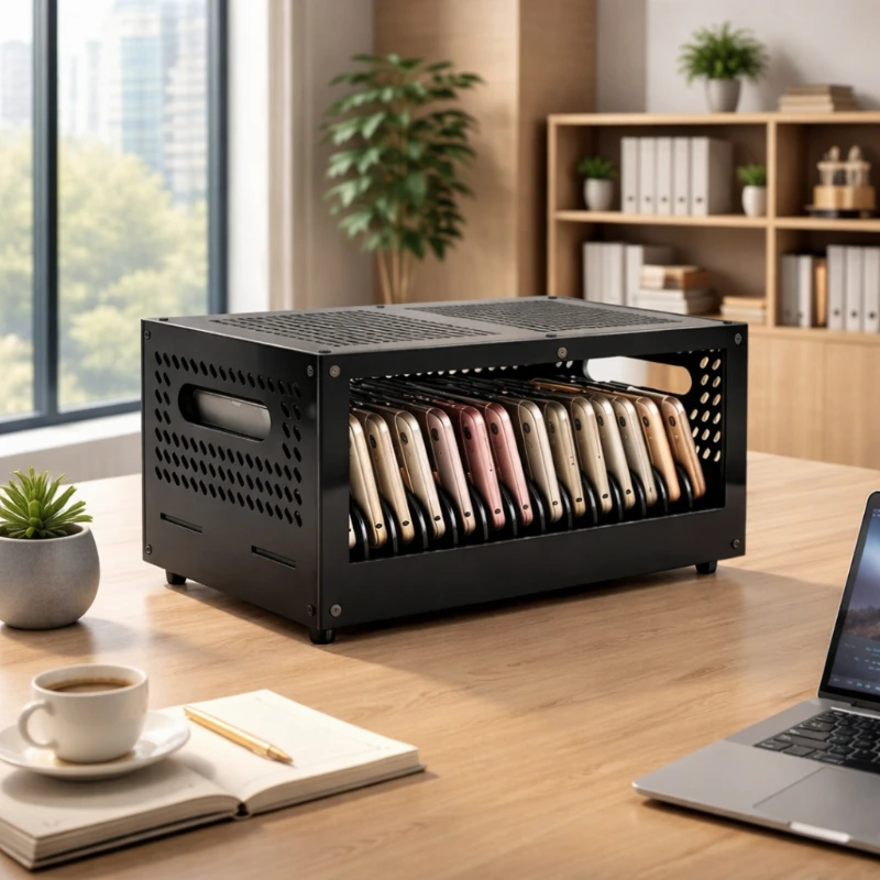 Multi-Phone Cooling Fan Stand Storage Cabinet Desktop Charging Box Student Employee Phone Keeper Organizer for WeChat Business