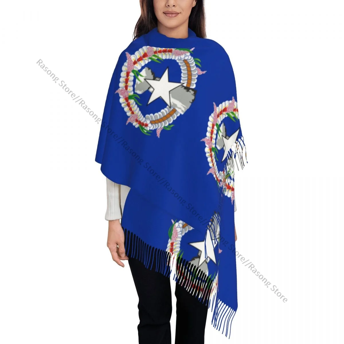 Tassel Scarf Large 196*68cm Pashmina Winter Warm Shawl Wrap Bufanda Female Flag Of The Northern Mariana Islands Cashmere Scarves