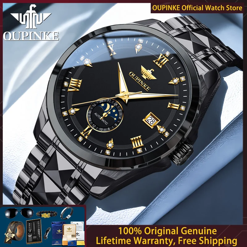 OUPINKE Nuovo 3265 Orologio meccanico da uomo Fashion Business All Automatic Watch Orologio da uomo con specchio in zaffiro HD con fasi lunari impermeabili