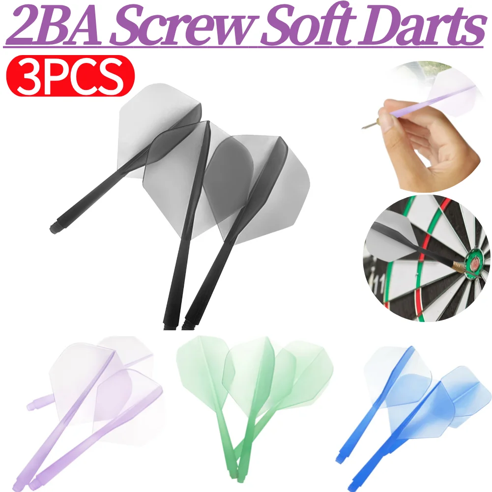 3Pcs 2BA Screw Soft Darts Anti-fall Integrated Dart Flights and Shafts Durable Transparent Darts Tail Plastic Dart Accessories