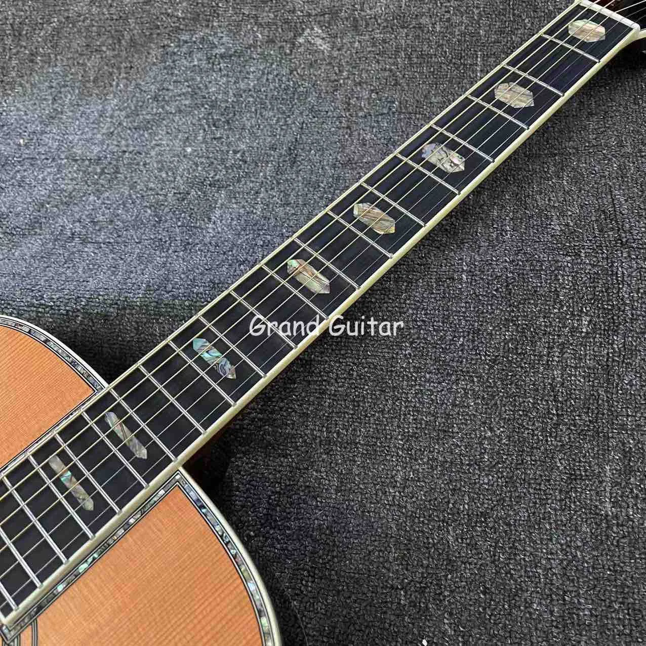 Custom Fantes OM Body M Style OM45 Solid Cedar Top with Solid R Back Side Acoustic Guitar Yellow Painting, Customized LOGO