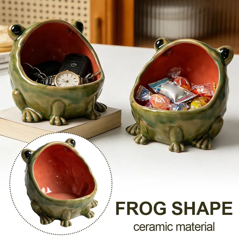 Ceramic Frog Storage Bowl Big Mouth Animal Figurine Key Candy Dish Sundries Organizer Entryway Porch Desktop Decor Ornament