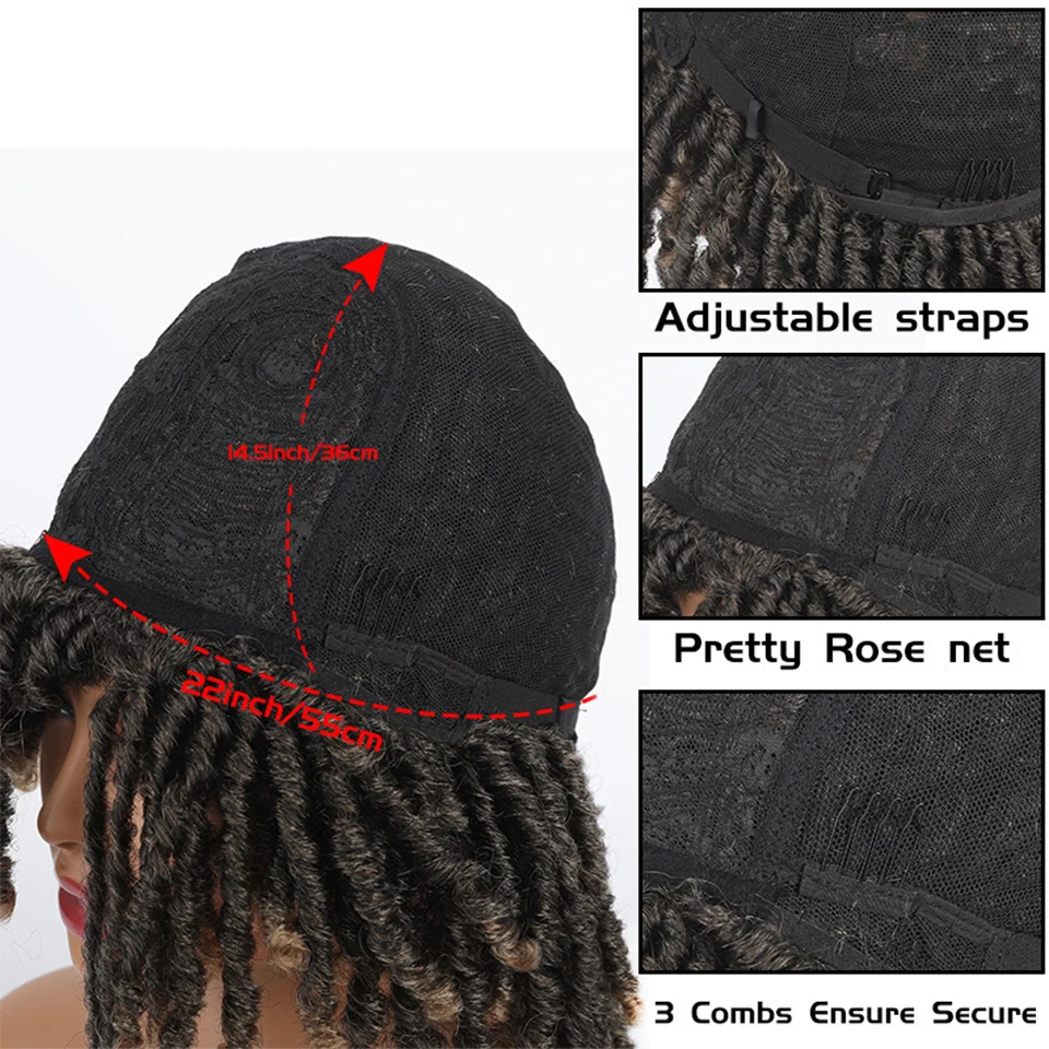 Dreadlock الباروكات للنساء السود والأطفال والرجال شقراء قصيرة مجعد شعر مستعار كبير الأفرو شعر مستعار مضفر تويست تجديل بيروكات صناعية #4