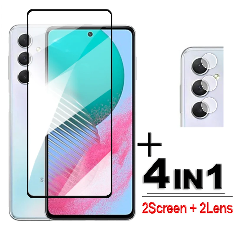 

4in1 For Samsung Galaxy M54 Glass Samsung M54 Tempered Glass 2.5D Full Cover Screen Protector For Galaxy M54 Lens Film 6.7 inch
