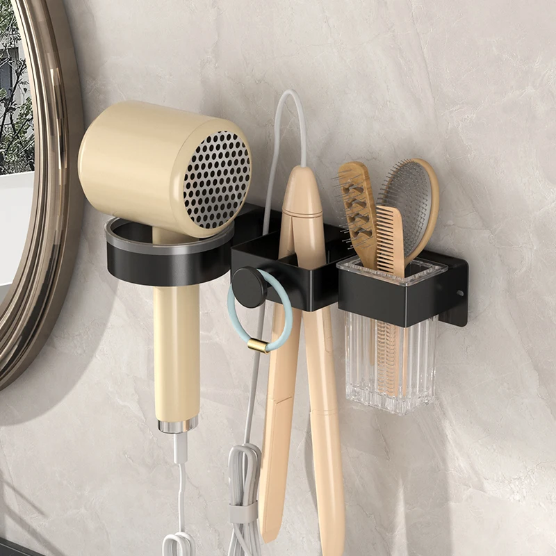 1pc wall mounted hair dryer rack and styling tool storage rack save bathroom space without drilling, bathroom accessories