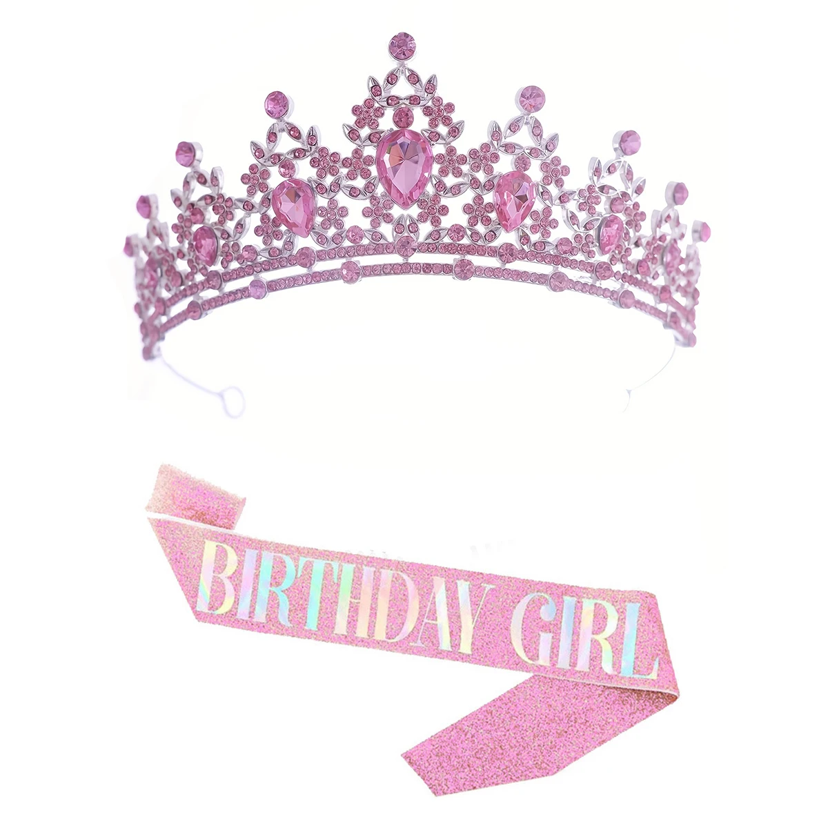 2Pcs Fashion Crystal Rhinestone Tiaras And Crowns With BIRTHDAY GIRL Shoulder Strap Sets Party Pageant Hair Accessories image 6