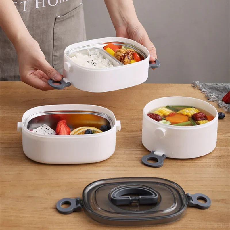 1/2 Layer Stainles Steel Lunch Box Spoon Dinnerware Bento Box Circular and Elliptical Lunch Box Food Storage Container Microwave