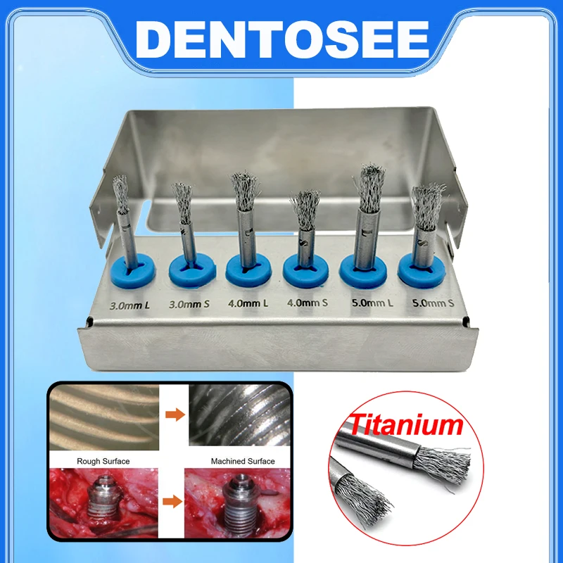 

6PCS Dental Titanium brush Debridement Peri-Implantitis Implant Surface Threads Cleaning Brush Autoclavable