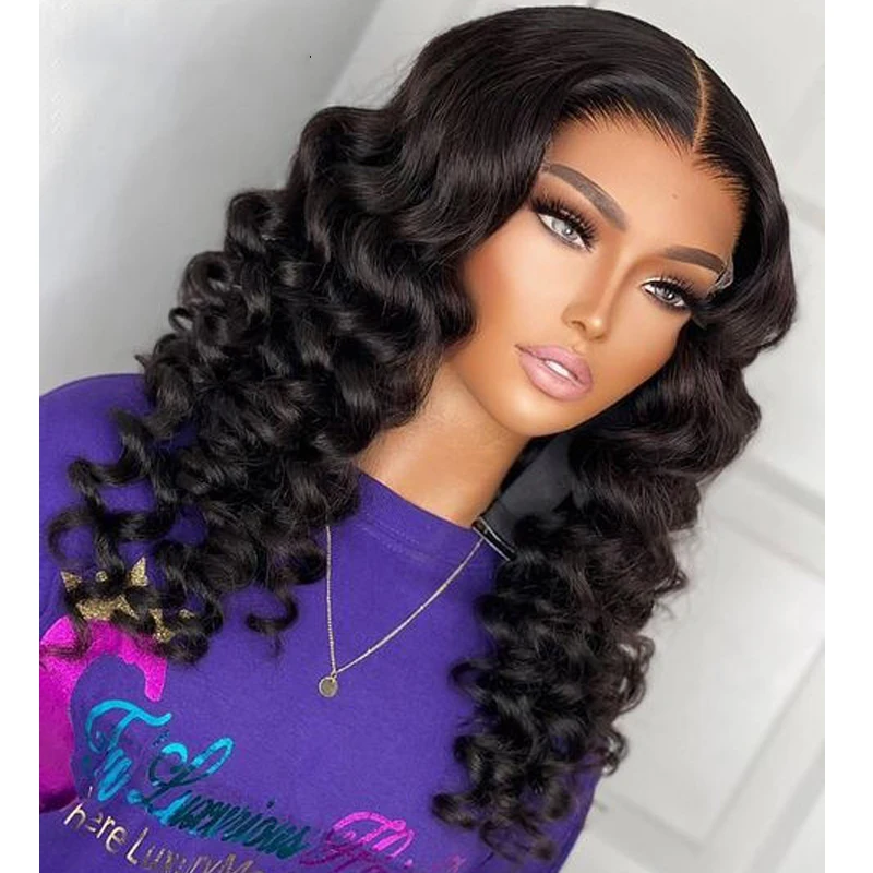 Glueless Soft 26 Long 180Density Natural Black Deep Wave Curly Lace Front Wig For Women BabyHair Preplucked Heat Resistant Daily