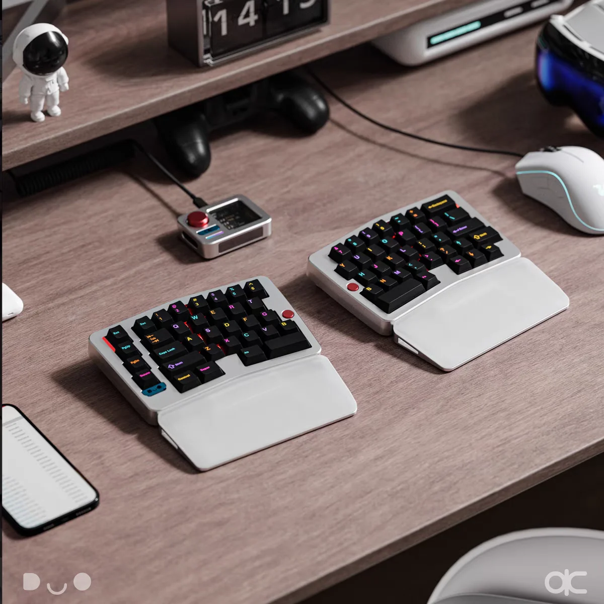 

QK Alice Duo Split Keyboard Kit with Plam Rest Custom 2.4g Dongle Mechanical Keyboard Kit Anode Aluminum Ergonomics Game Teclado